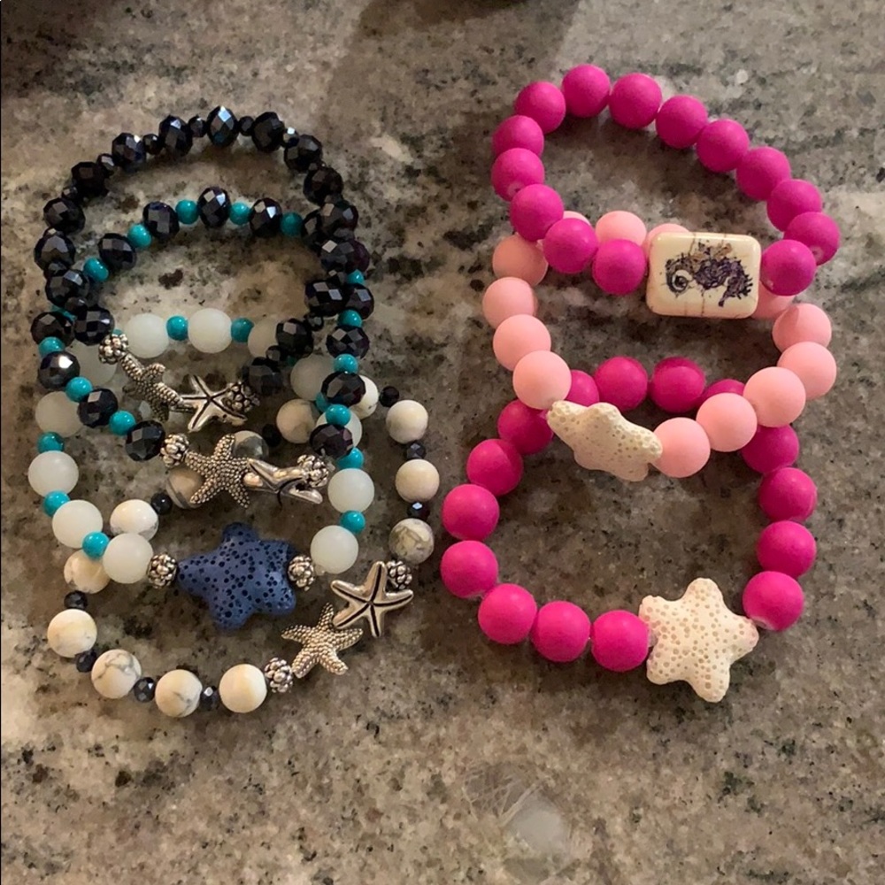 Bright pink starfish handmade bracelet.
